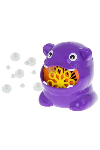 zola jucărie violetă, din plastic, în formă de hipopotam, pentru a face bule de săpun, cu o rezervă