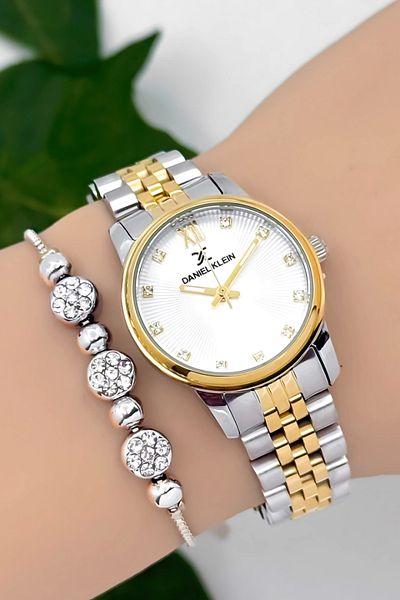 Daniel Klein Steel Cord Women Wrist Watch 3 Atm Water Resistant Silver-Gold Zmdk1184