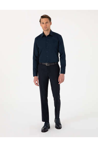 Pierre Cardin Lacivert Parlak Saten Regular Fit Uzun Kollu Basic Gömlek 50302972-VR033