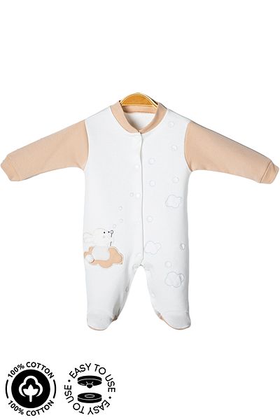 Miniel 3-6-9 Months Unisex Baby Onesie - Cloudy, Rabbit Embroidered, Organic Cotton and Booties
