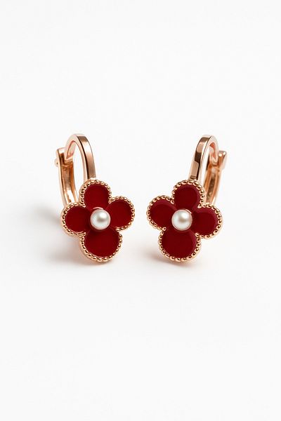 MakeWell Clover Design Pearl Rhinestone Compression No Hole Earrings for Non-Pierced Ears