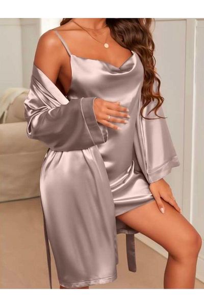 Peille Cămașă de noapte din satin, costum de noapte sexy și elegant, cămașă de noapte și rochie