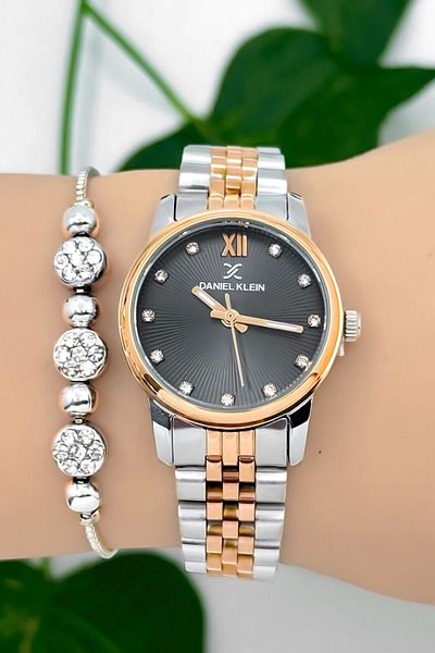 Daniel Klein Steel Cord Women Wrist Watch 3 Atm Water Resistant Silver-Rose-Black Zmdk1184