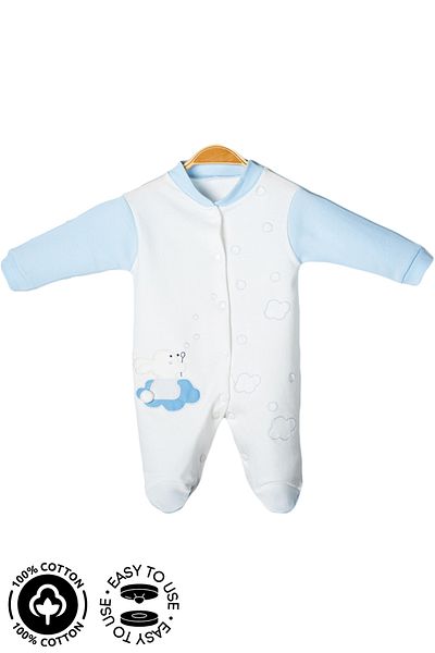 Miniel 3-6-9 Months Unisex Baby Onesie - Cloudy, Rabbit Embroidered, Organic Cotton and Booties