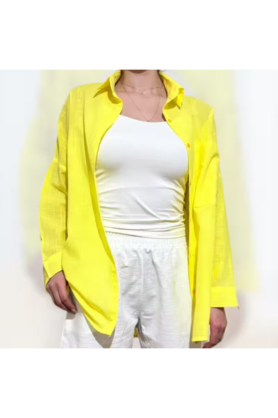 DAPHN Kadın Keten Gömlek - Önden Düğmeli - Basic Ve Şık