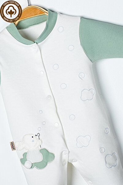 Miniel 3-6-9 Months Unisex Baby Onesie - Cloudy, Rabbit Embroidered, Organic Cotton and Booties