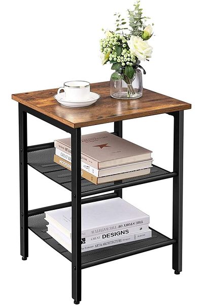 1st First Classic Design Wooden Side Table with Metal Shelves