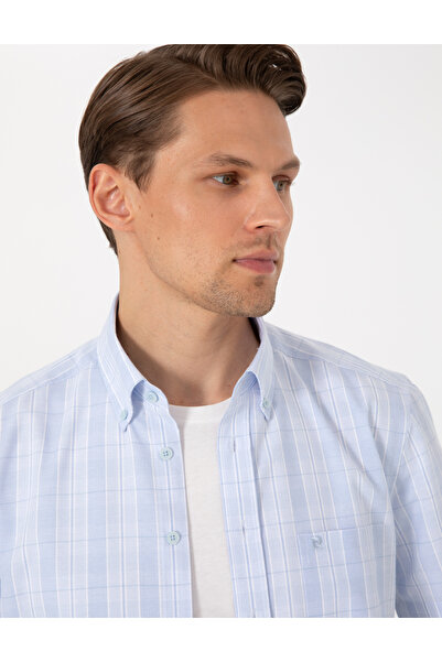 Pierre Cardin Açık Mavi Regular Fit Kareli Kısa Kollu Gömlek 50307083-VR003