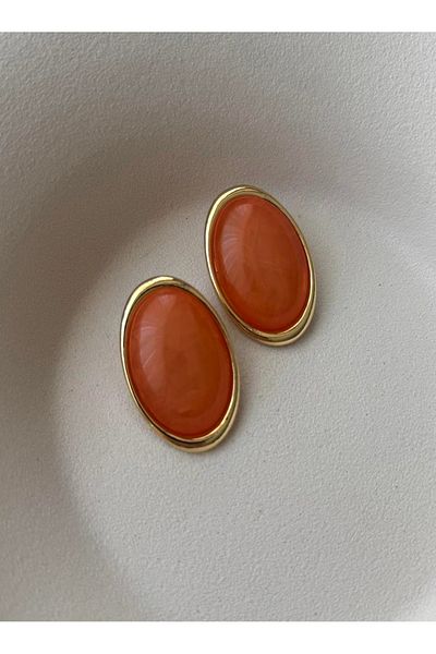 mos&more Orange Oval Big Stylish Women Earrings