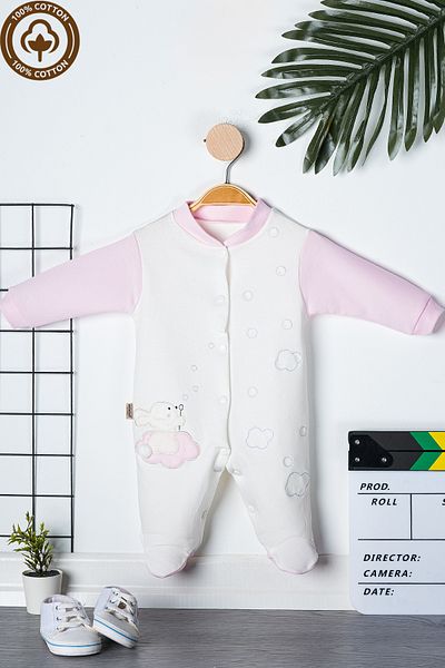 Miniel 3-6-9 Months Unisex Baby Onesie - Cloudy, Rabbit Embroidered, Organic Cotton and Booties