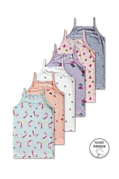 GizaKids 100% Cotton Girls' Undershirt Undershirt Underwear Set of 6