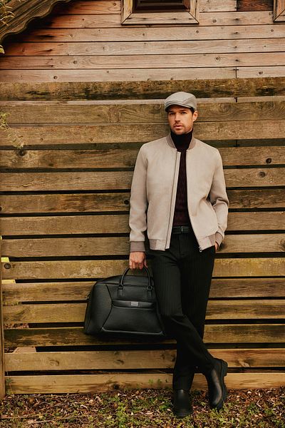 Avva Ανδρικό ανοιχτό γκρι Bomber γιακά με φερμουάρ Suede Look Thin Coat A32y6040