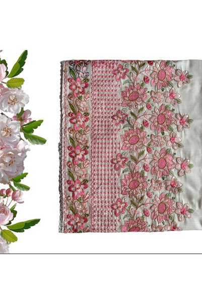 MAJESTIC STYLE FASHION Traditional Hand-Stitched Border Design Unstitched fabric