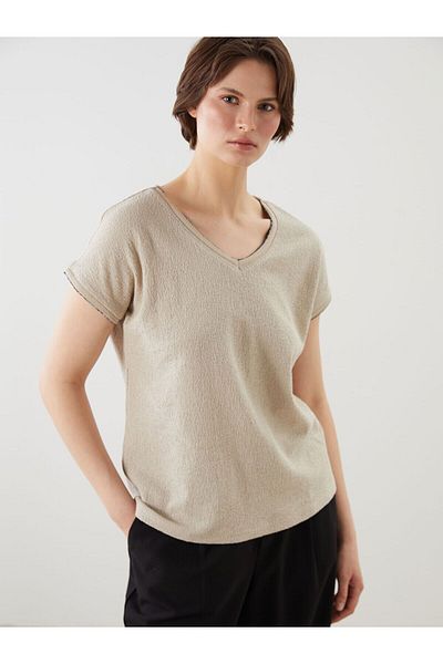 LC Waikiki V-Neck Textured Women's T-Shirt