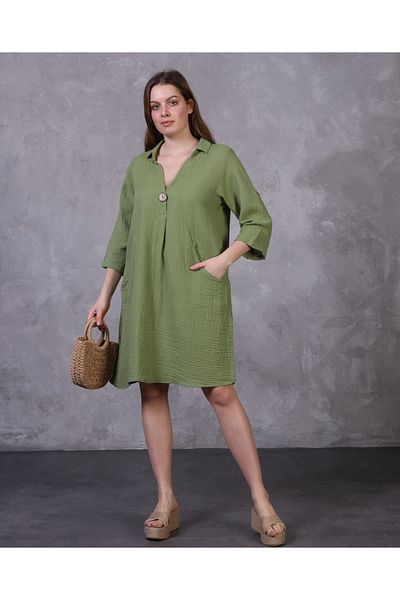 TEXTURA ✅   Muslin Fabric Large Button Dress - for Casual and Stylish Use