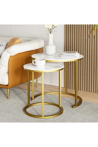 Generica Two nesting tables with a marble design for decoration and ornamentation