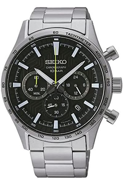 Seiko Men's Analog Quartz Watch with Stainless Steel Strap SSB413P1, Black