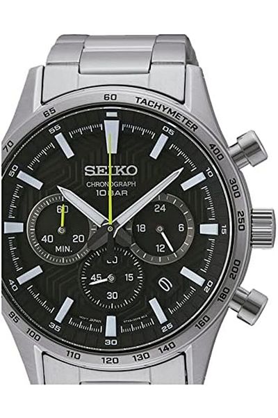 Seiko Men's Analog Quartz Watch with Stainless Steel Strap SSB413P1, Black