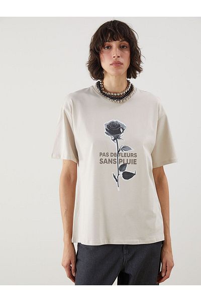 LC Waikiki Crew Neck Printed Oversize Women's T-Shirt