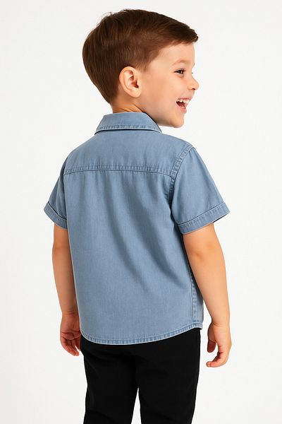 DUBAİ ÇOCUK Tricou cu mânecă scurtă pentru băiat Cămașă din denim – Albastru deschis