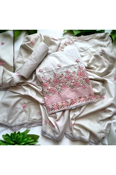 MAJESTIC STYLE FASHION Traditional Hand-Stitched Border Design Unstitched fabric