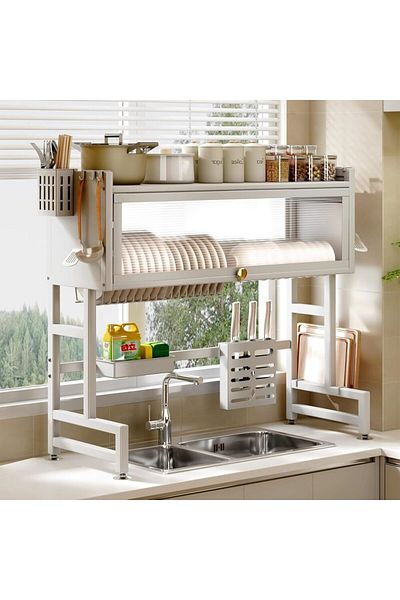 Generica Metal Dish Drying Rack Holder Unit with Storage Cabinet