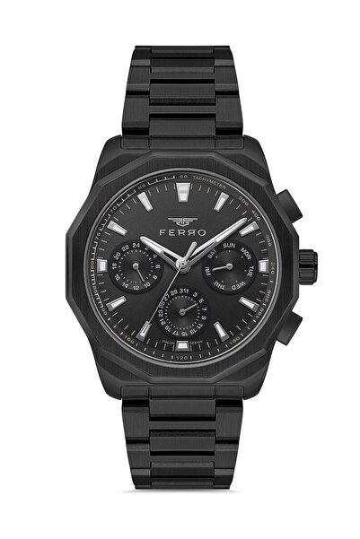 FERRO Siyah Çelik Kordon Erkek Kol Saati FM11520AWT-G Fonksiyonları Aktif 3AT...