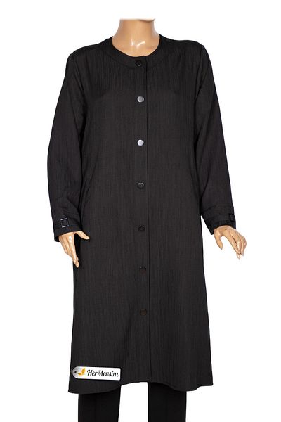 Hermevsim Hesna Women's Luna Large Size Wrinkle Effect Snap Fastener Black Cap Jacket