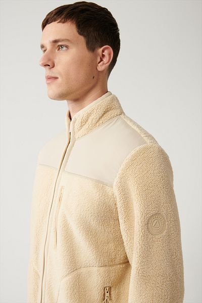 Avva Men's Cream Stand Collar Full Zip Plush Sweatshirt A32Y1381