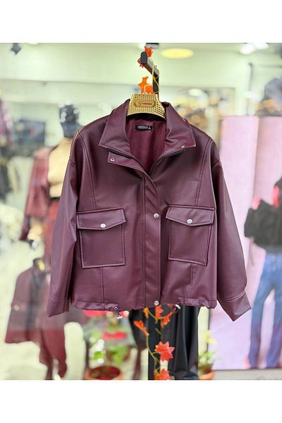 OYERGA MODA Women's Burgundy Leather Jacket