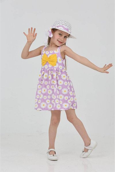 ARBİ kids Female Child Daisy Pattern Aerobin Fabric Strawhat Summer Dress