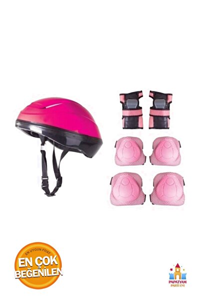 PapatyamPartiEvi Güvenliğiniz İçin Pembe Scooter Kask ve Koruyucu Seti - Çocu...