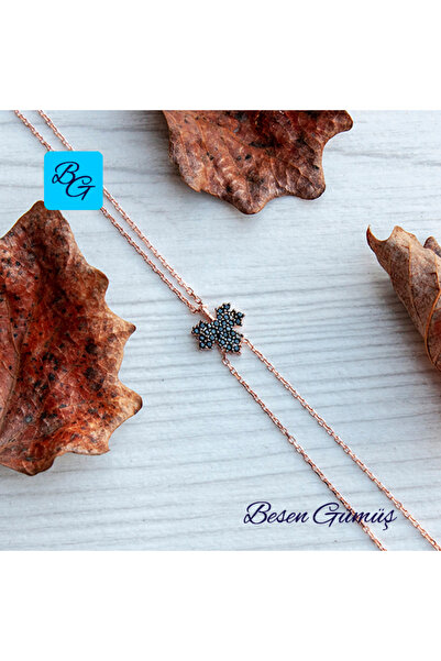 Besen Gümüş Oniks Taşlı Çınar Yaprağı Şahmeran