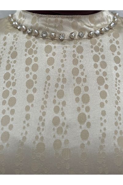 Ebrar Store Hafsa Jacquard Dress with Tied Sleeves-El1888 Stone