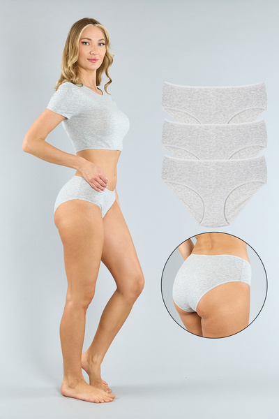 ATUTİS Pamuklu Gri Melanj Yüksek Bel Bato Külot 3'lü Paket