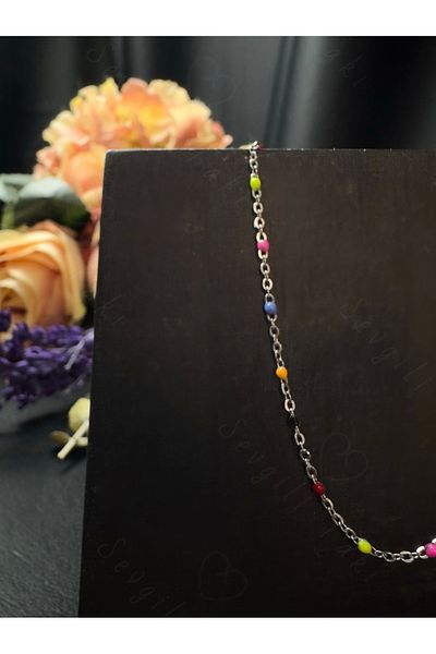 SEVGİLİ TAKI Colorful Enameled Silver Steel Anklet |   Rainbow Series