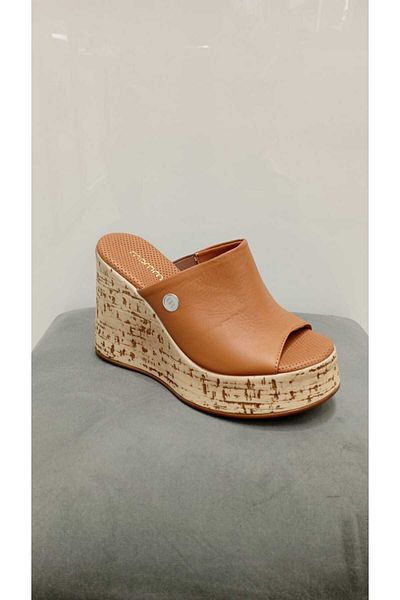 Mammamia Γυναικείες παντόφλες 1475 Real Leather Wedge Heel