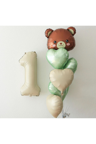 parti kral Sevimli Ayıcık ve Deniz Kumu Rakam Balon Demeti