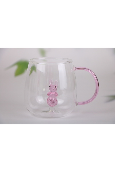 Tutku İçi Üç Boyutlu Renkli Hayvan Figürlü Tombul Cam Kupa Bardak