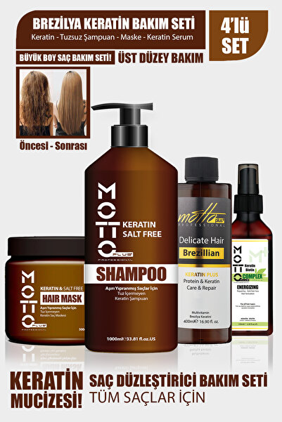 Motto Plus Professional 4'Lü Brezilya Fönü Şampuan Keratin Saç Düzleştirici Botox Bakım Seti (KERATİN-ŞAMPUAN-MASKE-SERUM)