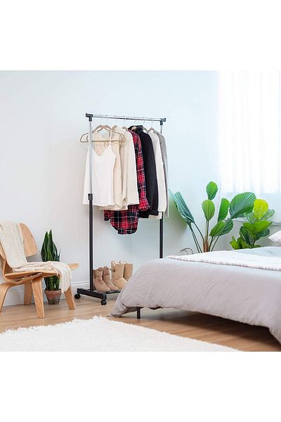 BUNCA Single Pole Home Clothes Stand Rack With Shoe Storage Shelf Side Hanger For Hanging Clothes