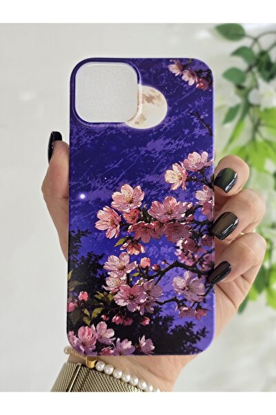 Magic Ring Iphone 13/14 Uyumlu Sanatsal Manzaralı Pembe Çiçekler Desenli Şeff...