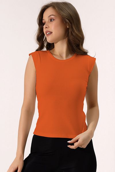 Şiir Shine Femei Portocaliu Slim Fit Gâtul O Braț Flexibil Basic Bumbac Pieptănat Bluză & Tricou & Tricou