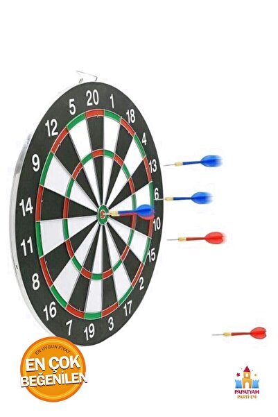 PapatyamPartiEvi Çift Taraflı Dart Tahtası Oyun Seti Oklu - 6 Adet Oklu Oyuncak Dart