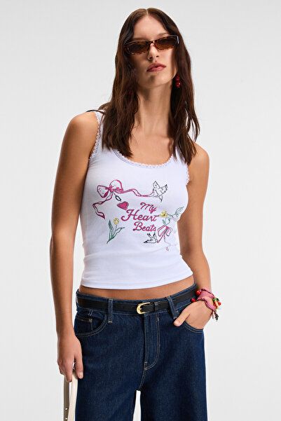 ETHIQUET Zelmira Women's Stretchy Fabric Lace Slim Fit White Undershirt