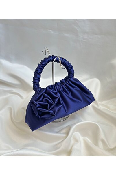 posst bag Синя атласна сумочка з трояндами для вечірнього вбрання