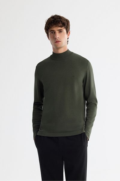 Avva Men's Khaki Half Turtleneck Rayon Knitwear Sweater A42Y5100