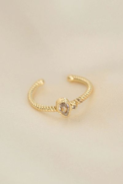 Calypso Adjustable Gold Color Zircon Stone Drop Detail Ring