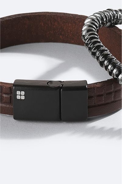 Avva Men's Brown Leather and Jewelled Bracelet A42Y9609