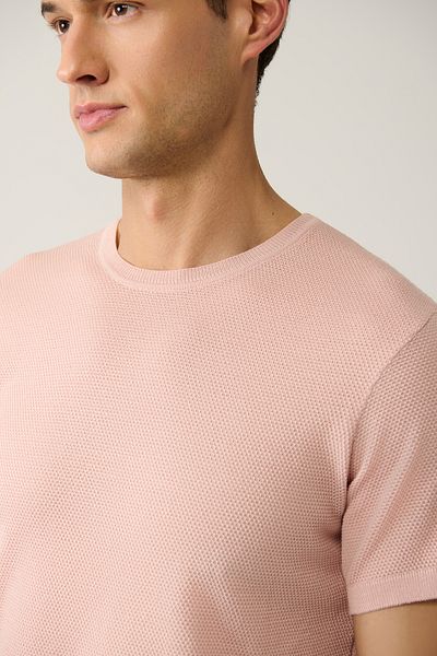 Avva Men's Powder Crew Neck Textured Cotton Knitwear T-Shirt E 005027